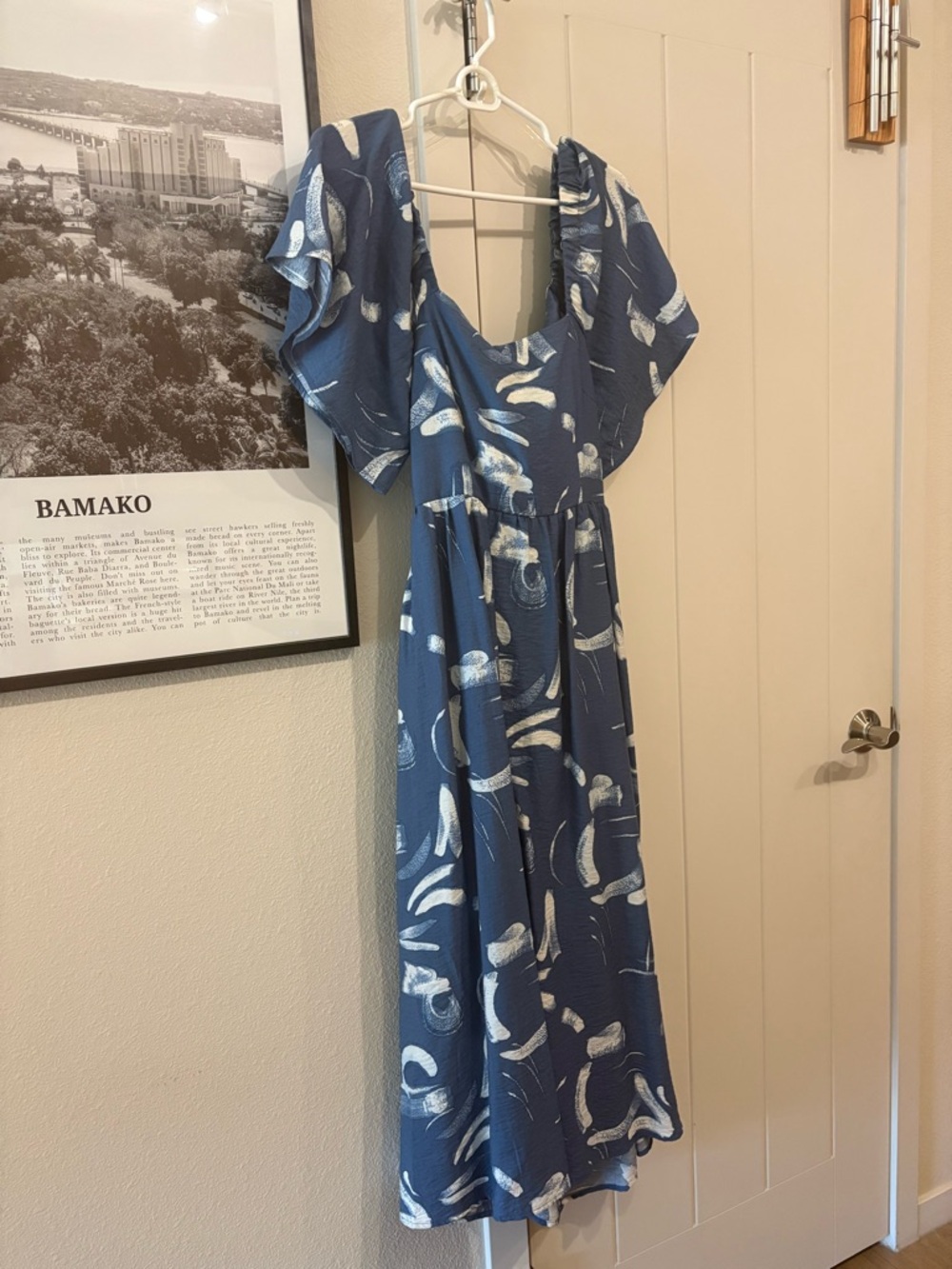 a new day Blue Printed Midi Dress with Flutter Sleeves